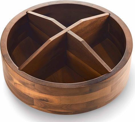 Amazon.com - TIDITA 12" Acacia Lazy Susan Organizer with 4 Dividers - Wooden Lazy Susan Turntable for Table, Countertop - Kitchen Storage Food Bin Container for Spices, Cabinet, Fridge, Pantry (Acacia Wood) Lazy Susan On Table, Spices Cabinet, Countertop Lazy Susan, Pantry Lazy Susan, Lazy Susan Organizer, Fridge Pantry, Wooden Lazy Susan, Cabinet Fridge, Lazy Susan Organization