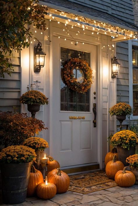 Thanksgiving Fall Front Door Decor Ideas, Fall Decor Archway, Simple Fall Porch Ideas, Entryway Fall Decor, Cozy Fall Porch, Porch Fall Decorating Ideas, Entryway Transformation, Front Porch Ideas Fall, Fall Porch Decor Ideas