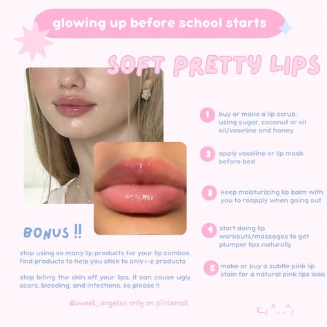 Lip Glow Up, How To Grow Lips, How To Have Soft Lips, Vaseline Lip Scrub, Pretty Lips Natural, How To Get Pink Lips Naturally, Pink Lips How To Get Naturally, How To Get Soft Lips, Soft Lips Tips