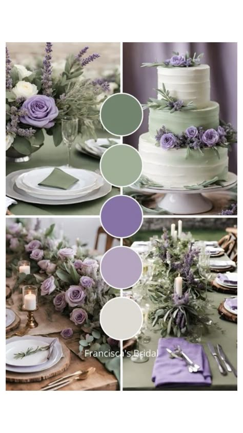 Purple Wedding Colour Palettes, Sage Green And Violet Wedding, Eucalyptus Color Wedding Theme, Lavender And Sage Green Wedding Bouquet, Purple Green And Silver Wedding, Purple Wedding Colour Schemes, Green And Purple Wedding Table Decor, Wedding Colors Green And Purple, Sage Green And Purple Wedding Theme