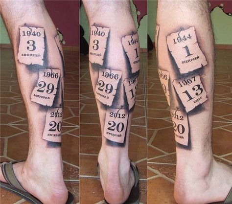 1 calendar_cards_by_laplastique Multiple Date Tattoo Ideas, Date Tattoo Ideas, Date Tattoo, Family Tattoos For Men, Tree Tattoo Men, Tattoo Diy, Family Tree Tattoo, Date Tattoos, Tattoos With Kids Names