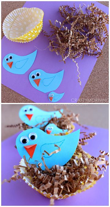 Diy – Velikonoce, Cupcake Liner Crafts, Bird Nest Craft, Bird Craft, April Crafts, Spring Craft, Spring Preschool, Spring Crafts For Kids, Bird Crafts