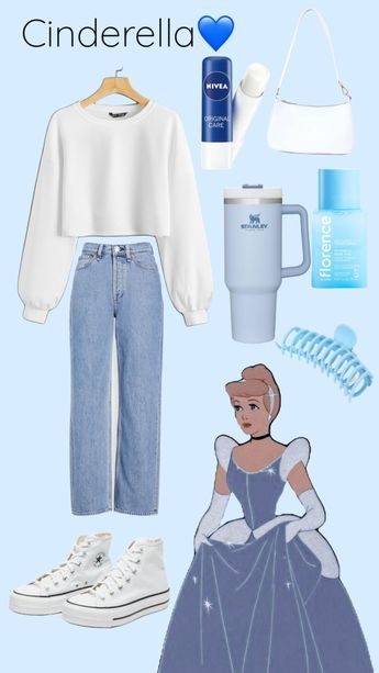 Cinderella Themed Outfits, Disney Princesses Inspired Outfits, Disney Princess Outfit Inspiration, Cinderella Casual Outfit, Cinderella Inspired Outfit Casual, Cinderella Outfit Ideas Casual, Disneybound Winter Outfits, Cinderella Modern Outfit, Cinderella Aesthetic Outfit