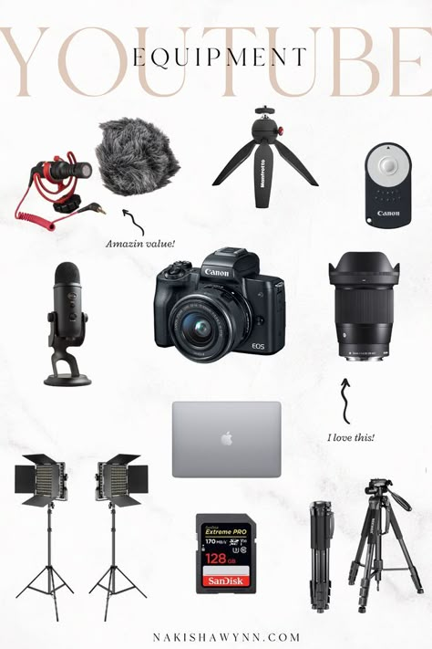 youtube equipment for beginners Vlogging Equipment, Channel Name Ideas, Youtube Channel Name Ideas, Youtube Setup, Best Vlogging Camera, Film Equipment, Start Youtube Channel, Youtube Editing, Youtube Business