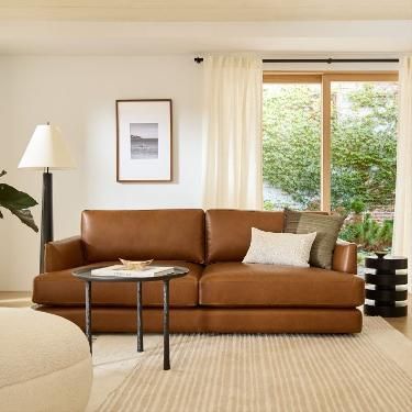 Leather couch living room decor