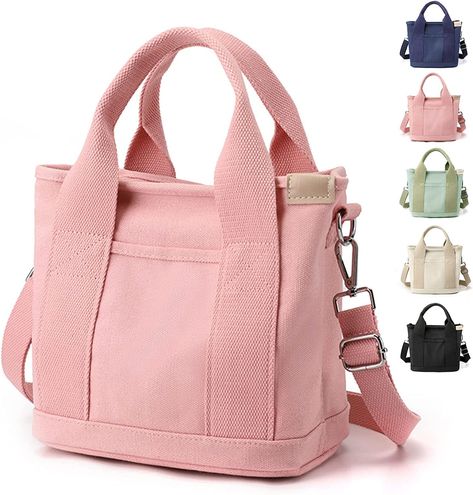 MINGRI Canvas Tote Bag Women Mini Small Tote Bags with Pockets,Canvas Crossbody Bag Fashion Small Japanese Shoulder Bag Bucket Tote Bag, Tote Bag With Pockets, Zippers Fashion, Pocket Handbag, Beg Tangan, Popular Bags, Handbag Handles, Small Tote Bag, Simple Bags