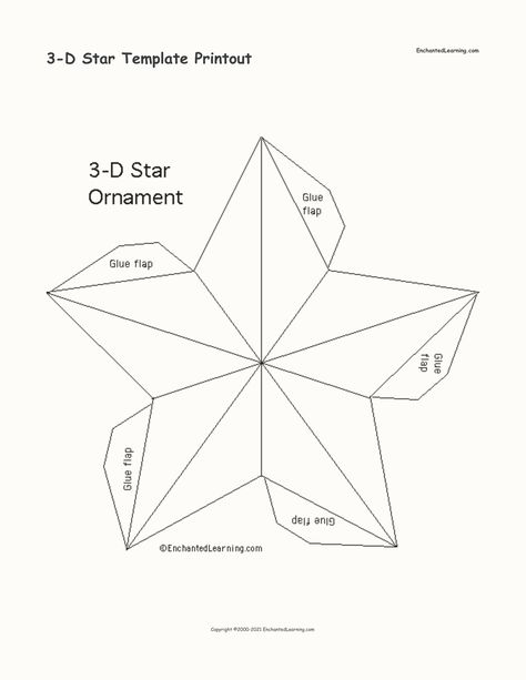 3-D Star Template Printout - Enchanted Learning Star Cutouts Template, 3d Star Template, Paper Star Template, Star Template Printable, Paper Christmas Decorations, Star Template, Things To Print, 3d Star, Paper Stars