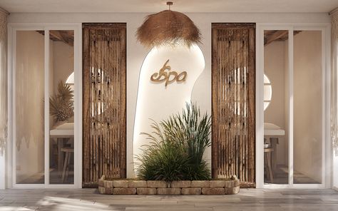 SPA on Behance Spa Outside Design, Tropical Spa Room, Balinese Spa Interior, Natural Spa Decor, Diy Spa Decor Ideas, Spa Concept Design, Spa Interior Design Luxury Spas, Tropical Spa Interior Design, Spa Ceiling Design