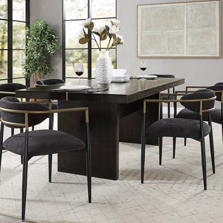 Transform your dining space with the ACME Jaramillo Dining Table. This sleek table, finished in bold black, adds a touch of modern elegance to any room. Its simple design with clean lines fits perfectly with various decor styles. Built with durable materials, the Jaramillo Dining Table is designed to last, offering both style and stability. Whether for everyday meals or special occasions, this table makes every dining experience special. Bring home the ACME Jaramillo Dining Table today and eleva Black Modern Dining Room Table, Light Table With Black Chairs, Chairs For Black Dining Table, 10 Seater Dining Table Modern, Black And Grey Dining Room, Masculine Dining Table, Dining Room Marble Table, Black Dining Table And Chairs, Modern Black Dining Table