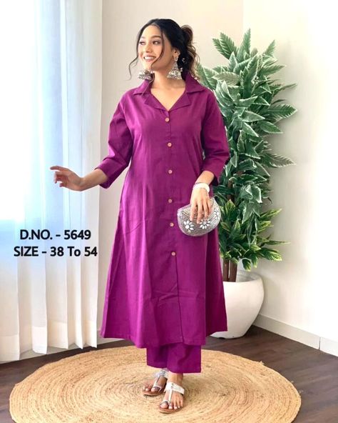 ₹699  👗 *Beautiful Heavy Cotton Slub / cotton Flex (खादी) Yarn Dyed Best Quality fabric 2 Piece Set - Long Length A-Line Pattern Kurti ( Length - 47”) With Wooden Buttons + Heavy Cotton Slub / Cotton Flex (खादी) Fabric Pant* 👗  ⭐ *D.NO. -  5649*  🎈 *2 Colours Available* 🎉  ⭐Size: *M/38, L/40, XL/42, XXL/44, XXXL/46, 4XL/48, 5XL/50, 6XL/52, 7XL/54*   🤩Price : *699/- Free Shipping (38 to 44 size)* 🤩  🤩 *Price:- 799/- free shipping ( 46 to 54 size)* 🤩  *COD Available :- 100/- Extra Paym... Airline Kurti Designs, Professional Kurti Design, A Line Kurti Pattern, Long Kurti With Pants, Formal Kurti For Office, A Line Kurta Designs, Colour Kurti Designs, Lining Kurti Pattern, New Style Kurti Design