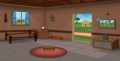 Village room inside vector, poor mud house room interior cartoon background illustrations. 22182240 Vector Art at Vecteezy Poor Room, Cartoon Interior, Village Background, Free Cartoon Characters, Bed Vector, Kitchen Illustration, Inside A House, Photoshop Backgrounds Backdrops, Mud House