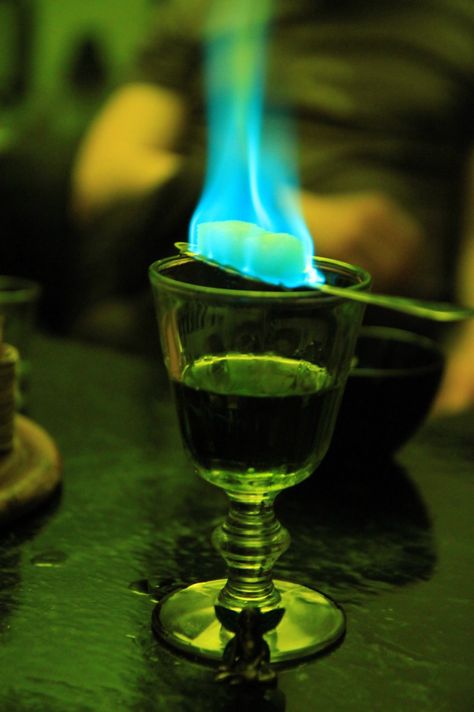 Absinth Flaming Cocktails, Absinthe Fairy, Green Fairy Absinthe, Absinthe Art, Makes The Heart Grow Fonder, The Green Fairy, Green Fairy, Halloween Cocktails, Spiced Rum