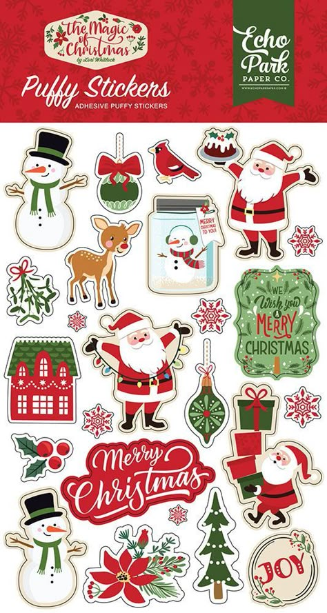 Echo Park - The Magic of Christmas Collection Xmas Sticker, Echo Park Paper, Merry Christmas Greetings, Puffy Stickers, Stickers Printable, Echo Park, Scrapbook Embellishments, Christmas Stickers, Scrapbook Stickers