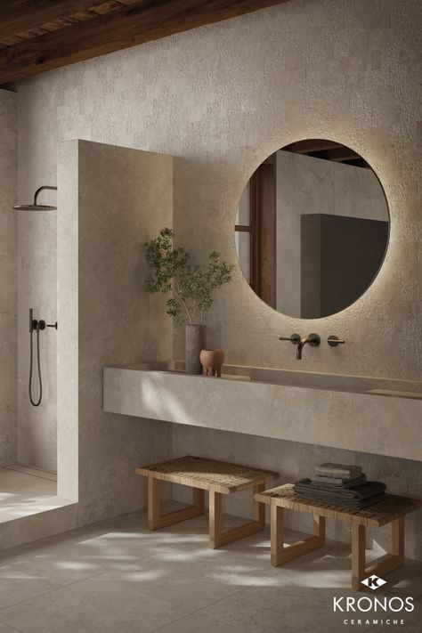 Bathroom design inspiration: travertine look porcelain tiles. Collection by Kronos Ceramiche: Nativa Tibur Falda #kronostiles #kronosceramiche #madeinitaly #porcelaintiles #porcelainstoneware #gresporcellanato #grescerame #feinsteinzeug #luxurytiles #bathroomdesign #bathroomtiles #bathroom #bathroomfloor #bathroomwall #bathroomfurniture #decorativetiles #washbasin #floortiles #walltiles #travertinelook #travertine #travertino #travertinetiles #archilovers #architecture #designer Travertine Bathroom, Interior Design Per La Casa, Stone Bathroom, Bad Inspiration, Bathroom Design Inspiration, Decor Baie, Bathroom Inspiration Decor, Bathroom Design Luxury, Design Hotel