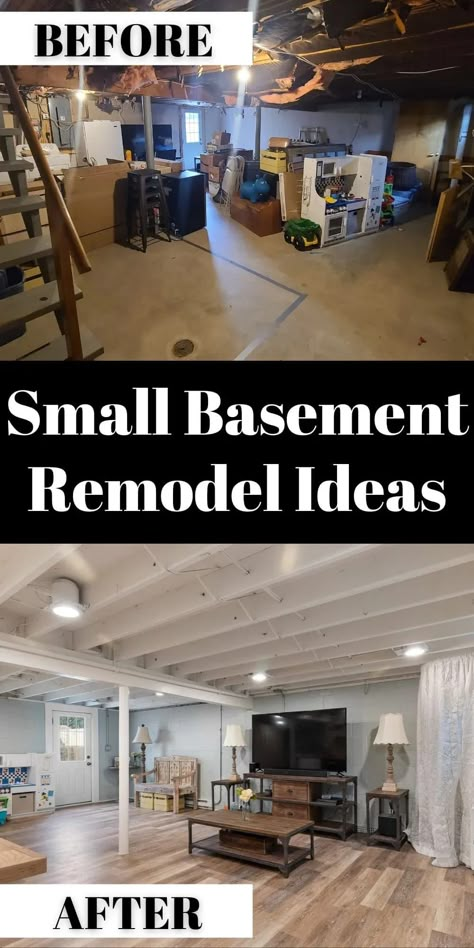 Scroll through the before and after pics of our basement renovation and find basement remodel ideas including an open joist ceiling! Tap on this pin to see the reveal and more with Ahna Fulmer // HammersNHugs.com. #basementremodel #basementinspiration #beforeandafter Open Joist Ceiling, Joist Ceiling, Cheap Basement Remodel, Low Ceiling Basement, Basement Decoration, Small Basement Remodel, Old Basement, Basement Remodel Ideas, Dream Basement