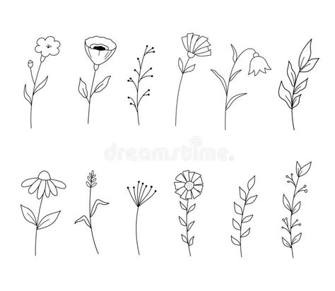 Plants Outline, Wildflower Drawing, Line Art Flowers, Botanical Line Drawing, Tattoo Trend, Flower Line Drawings, Floral Doodle, Flower Silhouette, Flower Outline