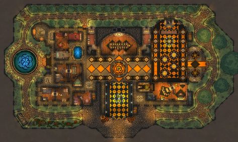 ArtStation - Battle Map | Halloween Themed Noble Estate and Lower Level, Jeff Todd Dungeon Halloween, Grand Hallway, Phil Cho Art, Dnd Places, Cartographers Guild, Guest Quarters, Building Map, Battle Map, Halloween Adventure