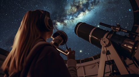 Stargazing Night Adventure: Under the vast cosmic canopy, a stargazer peers through a telescope exploring the celestial wonders. #stargazing #telescope #astronomy #night #stars #nebula #exploration #cosmic #aiart #aiphoto #stockcake https://ayr.app/l/LMm2 Stargazing Telescope, Telescope Astronomy, Night Stars, Ethereal Beauty, Night Skies, Astronomy, Royalty Free Images, Free Stock Photos, Cosmos