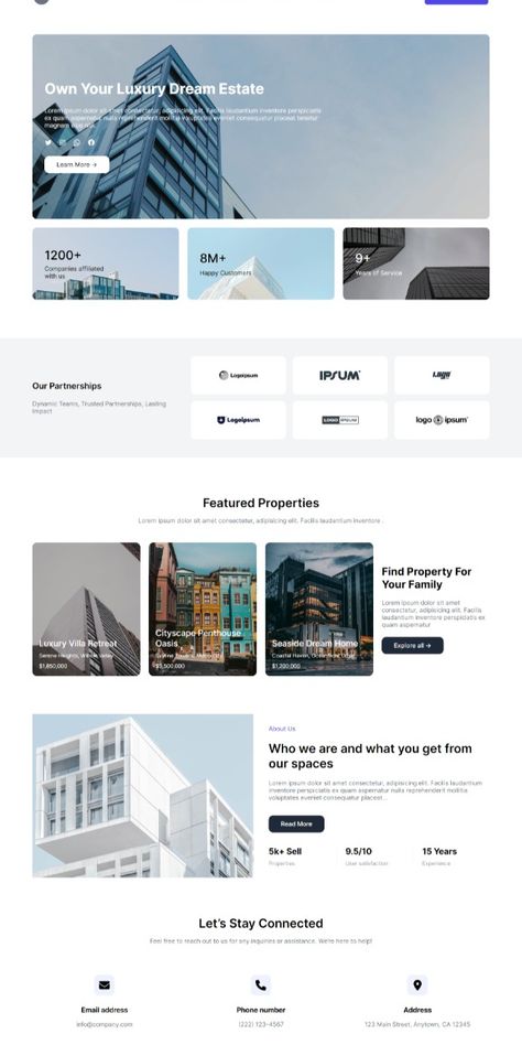 Capture attention with a captivating landing page designed exclusively for real estate agencies! This intuitive WordPress Gutenberg block template lets you showcase your prime properties in minutes. Simply copy, paste, and customize – no coding required! #realestate #property #wordpress #gutenberg #landingpage #agency #webdesign #ecommerce Website Cta Section, Real Estate Website Design Landing Pages, Webdesign Page Blocks, Website Design Real Estate, Real Estate Ui Design, Real Estate Website Design Inspiration, Property Website Design, Real Estate Agent Website Design, Real Estate Landing Page Design