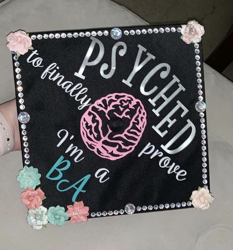 Ba Graduation Cap Ideas, Psychology Party Ideas, Psych Cap Graduation, Psychology Major Graduation Pictures, Graduation Cap Ideas Psychology, Ba Psychology Graduation Cap, Psychology Graduation Cap Ideas, Psychology Major Graduation Cap, Psych Major Graduation Cap