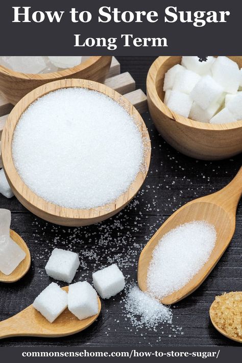 With all the bad press about sugar, why would you want to learn how to store sugar, long term or otherwise? Sugar acts as a preservative, adds variety to recipes, and is a fairly inexpensive calorie source. You can also use it for wound care, as I'll explain in a bit. We'll share how to store sugar long term - granulated, brown, and powdered - with tips for quality and mistakes to avoid. Dry Canning Sugar, How To Store Flour, Sugar Act, Soften Brown Sugar, Sugar Photography, Motion Ideas, Make Brown Sugar, Food Preserving, Sugar Storage