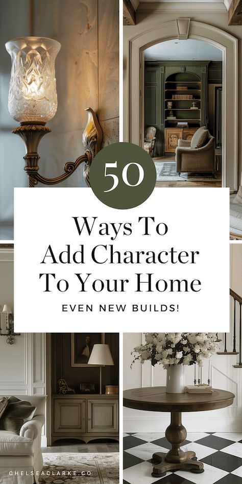 This is a giant list of ways to add character and personality to your home. Even if it's a new build, or builder-grade style house, you can create a welcoming home that feels nostalgic. These tips will inspire you to add character to your home, no matter your budget. I've included affordable budget-friendly home improvement tips in this article as well as mid-range and big-budget tips. Whether you’re working with a new build or an older home that needs some love, there are lots of ways to add Small Home With Character, How To Decorate New Build Home, Ways To Add Character To Your Home, Things That Make Your House Look Cheap, Charming Home Decor, Add Personality To Your Home, Add Character To New Build, How To Decorate Corners Living Room, How To Add Character To A New Build