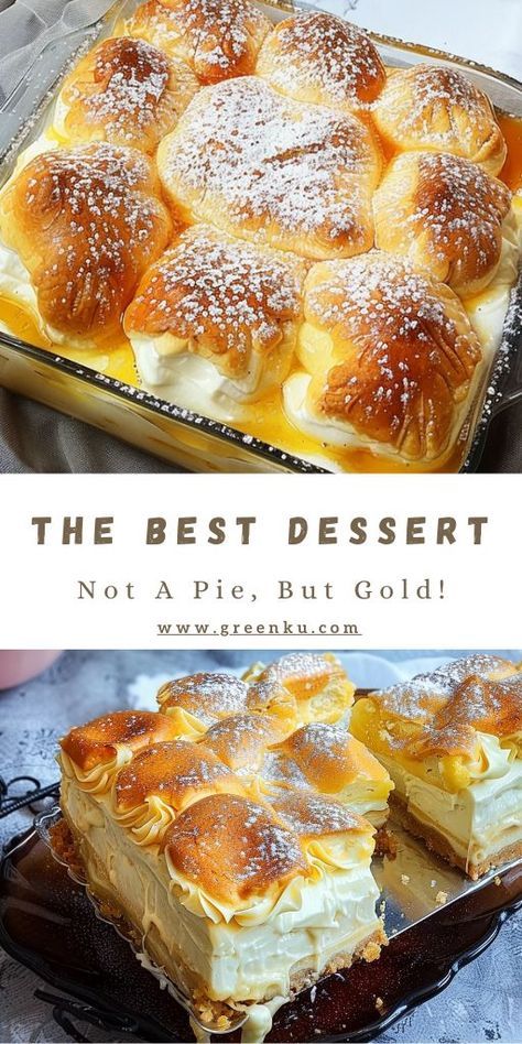 Not A Pie, But Gold! The Best Dessert Taught by an Arab Cook Ingredients: For the Batter: 3 eggs + 1 egg (for brushing) 150 grams sugar A pinch of salt 100 ml vegetable oil 70 ml milk 200 grams flour 1 tablespoon baking powder #PerfectDessert #NotaPieButaGold Best Pie, Unique Desserts, 3 Eggs, The Best Dessert, Cakes And Pies, Baking Desserts, How Sweet Eats, Best Dessert, Eat Dessert