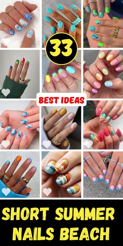 Easy Tropical Nail Designs, Bright Beachy Nails, Nails For Mexico Vacation Simple, Short Tropical Nails, Summer Beach Nail Designs, Dip Polish, Short Summer Nails, Tropical Nail Designs, Nails Beach