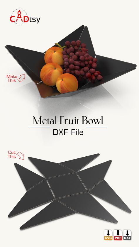 Craft a Modern Metal Fruit Bowl – DIY Plasma Cut DXF File Laser Cut Metal Art, Sheet Metal Art Projects, Metal Fruit Bowl, Design And Technology Projects, Diy Fruit Bowl, Sheet Metal Crafts, Sheet Metal Projects, Sheet Metal Design, Metal Sheet Design