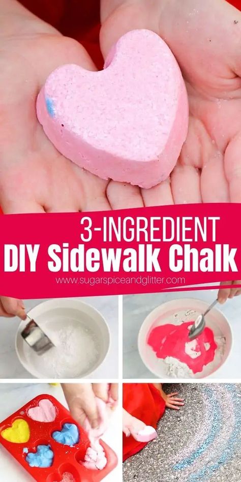 How to make sidewalk chalk with just three ingredients. Step-by-step tutorial plus a video so you can make foolproof, amazing sidewalk chalk in any shape - perfect for summer parties or a special summer surprise for the kids Sidewalk Chalk Recipe, Homemade Sidewalk Chalk, Homemade Chalk, Melt And Pour Soap, Diy Chalk, Rainy Day Crafts, Fun Factory, Melt And Pour, Classroom Gifts