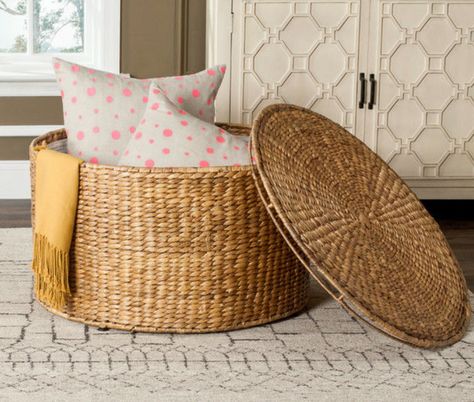 wicker storage ottoman/coffee table Coffee Tables With Storage, Natural Coffee Table, Tables With Storage, Storage Ottoman Coffee Table, Wicker Coffee Table, Storage Coffee Table, Wicker Storage, Storage Trunks, Rattan Coffee Table