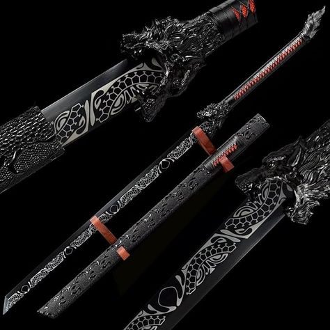 Amazon.com : HERO SWORD Battle Ready Black Dragon Sword,Broadswords,Chinese Sword,Sharp Blade,Manganese Steel Full Tang Blade Samurai Sword,Katana,Cool Weapon for Mens Battle Ready : Sports & Outdoors Dragon Swords, Japanese Swords, Dragon King, Cool Swords, Black Fire, Samurai Swords, Black Dragon, Amazon Com, Swords