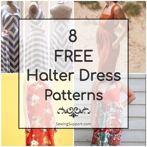 Halter Dress Sewing Pattern Free, Free Dress Patterns For Women, Halter Neck Dress Pattern, Summer Dress Patterns Free, Dress Patterns For Women, Apron Dress Pattern, Diy Halter Top, Slip Dress Pattern, Sundress Sewing Patterns