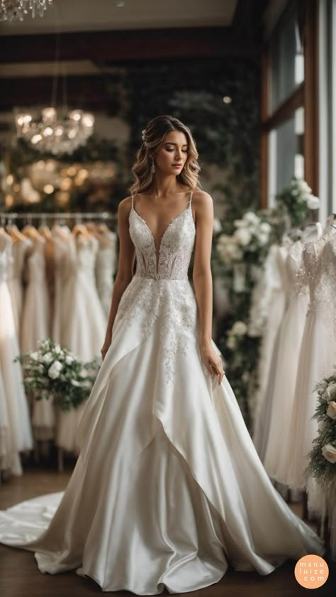 Fall in love with 50 stunning wedding dresses! Style from mermaid dresses, with long trains, long sleeves, strapless, or princess skirts. Ideas of classic wedding dress timeless classy, floral embroidered wedding dress, modern simple wedding dress, timeless wedding dress, a-line wedding dress, garden wedding dress, modern elegant wedding dress, fairytale wedding dress princesses, spring wedding dresses, luxury wedding dress, whimsical wedding dress, summer wedding dress, classic wedding dress. Wedding Dresses Stunning, Wedding Dress With Trail, A Line Princess Wedding Dresses Simple, Speak Now Wedding Dress, Vintage Wedding Gowns Romantic, Satin Wedding Dress With Embroidery, Wedding Dress Garden Wedding, Wedding Dress Lace Top Satin Skirt, Wedding Dresses Lace Fitted