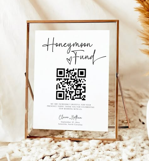 Honeymoon Fund QR Code Sign, Wedding Honeymoon Fund Sign, Wedding QR Code Sign Printable, Modern Wedding Sign, Boho Wedding Honeymoon Sign Honeymoon Fund Table Wedding, Honeymoon Fund Sign Ideas, Wedding Qr Code Sign, Cards And Honeymoon Fund Sign, Qr Code For Honeymoon Fund, Honeymoon Fund Qr Code, Honeymoon Fund Qr Code Sign, Wedding Honeymoon Fund, Honeymoon Fund Sign