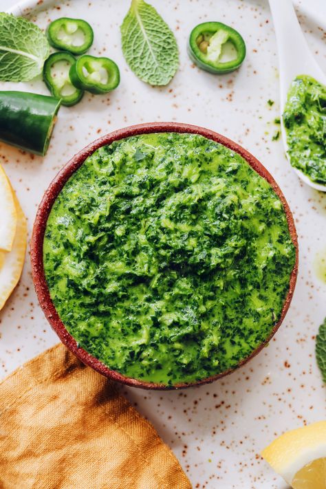 Mint Recipes Fresh, Mint Chutney Recipe, Vegan Indian Food, Capsicum Recipes, Mint Chutney, Minimalist Baker, Mint Recipes, Chutney Recipe, Small Food Processor