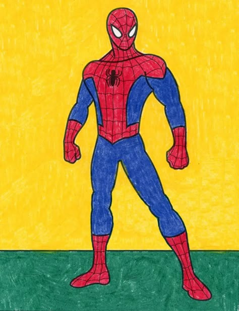 Easy How to Draw Spiderman Tutorial and Spiderman Coloring Page Draw Spider, Spiderman Painting, Kid Drawing, Batman Drawing, Man Drawing, Spiderman Coloring, Spiderman Cartoon, Spiderman Drawing, Spiderman Kids