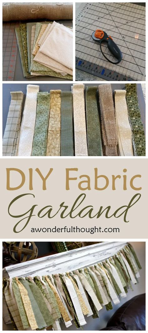 Garland Diy Fabric, Fabric Garland Diy, Diy Fabric Garland, Christmas Fabric Crafts, Rag Garland, Fabric Crafts Diy, Diy Fabric Crafts, Fabric Garland, Diy Simple