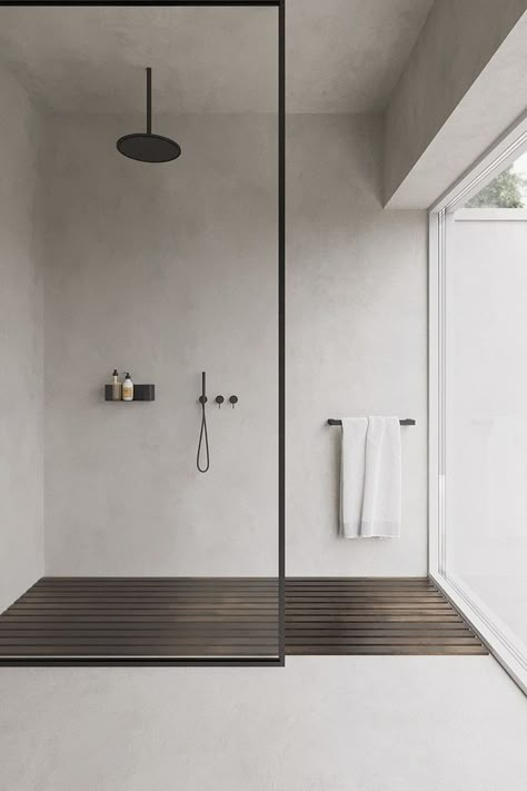 Enclosed Pool Designs, Minimalistic Modern Bathroom, Tadelakt Steam Room, Minimalist Bathroom Ideas, Drømme Bad, Minimalistic Bathroom, Shower Minimalist, Bathroom Minimalist, Bathroom Interior Design Luxury