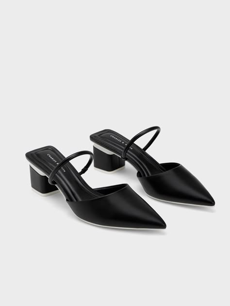 Black Block Heel Mules - CHARLES & KEITH US Timeless Heels, Black Sequin Heels, Sequin Heels, Block Heel Mules, Womens Low Heels, Heeled Mule, Shoes Heels Classy, Classy Shoes, Black Block Heels