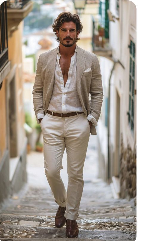 Summer Wedding Men, Men's Streetstyle, Cocktail Attire Men, Classy Outfits Men, Wedding Outfit Men, Mens Fashion Blazer, Blazer Outfit, Beige Pants, Classy Men