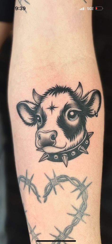 Traditional Tattoo Animals, Tattoo Ticket, Emo Tattoos, Cow Tattoo, Western Tattoos, Tattoo Portfolio, Knee Tattoo, Head Tattoos, Funny Tattoos