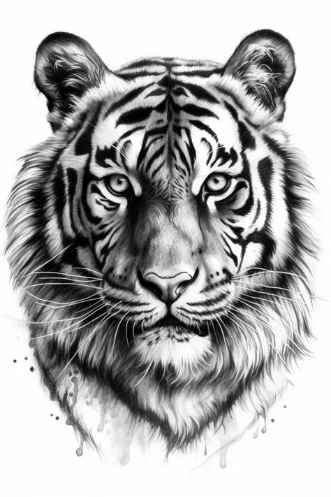 Tiger Hand Tattoo, Tiger Face Tattoo, Tiger Head Tattoo, Tiger Sketch, Big Cat Tattoo, Tiger Tattoo Design, Tiger Drawing, Pencil Drawings Of Animals, Tattoo Outline Drawing