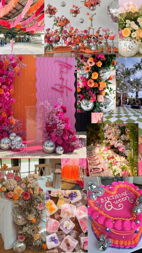 Disco Garden Party, 30th Birthday Themes, Sunset Party, Disco Birthday Party, Disco Party Decorations, Birthday Dinner Party, 30th Bday, 35th Birthday, Party Inspo