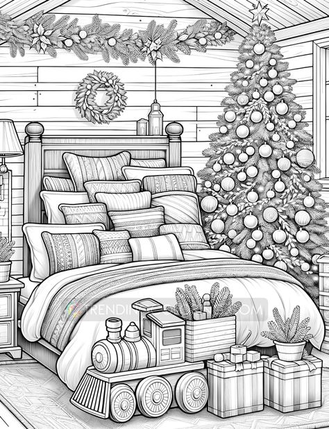 Christmas House Interior, Coloring Pages For Grown Ups, House Colouring Pages, Pumpkin Coloring Pages, Unique Coloring Pages, Grayscale Coloring Pages, Adult Coloring Designs, Detailed Coloring Pages, Adult Colouring Pages