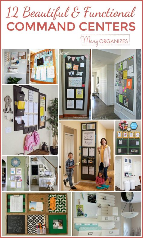 12 Beautiful and Functional Command Centers - Mary ORGANIZES -v Diy Family Command Center, Family Command Center Ideas, Command Center Ideas, Family Command Centers, Diy Command Center, Command Center Kitchen, Home Command Center, Command Centers, Family Organization