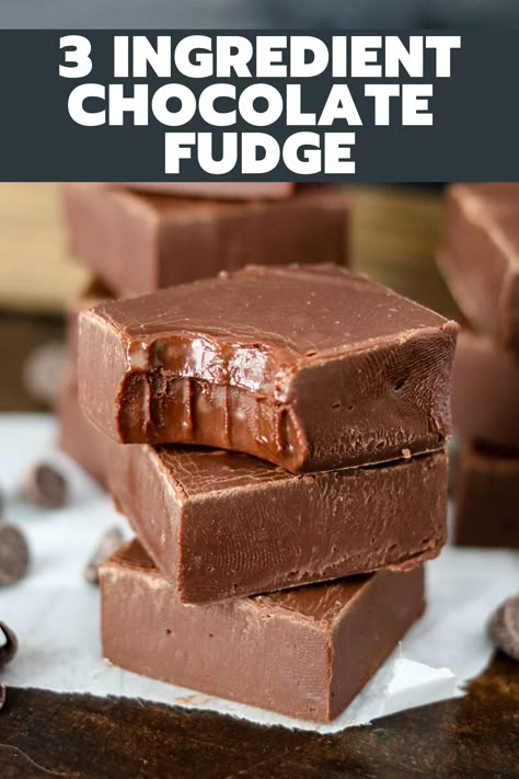 Making fudge is so easy with this 3 ingredient chocolate fudge recipe! It has the perfect texture, and it's likely you already have all the ingredients! 3 Ingredient Chocolate Fudge, Quick Chocolate Fudge, 3 Ingredient Fudge, 3 Ingredient Fudge Recipe, Christmas Fudge Recipes Easy, Making Fudge, 3 Ingredient Recipe, Chocolate Fudge Recipe, How To Make Fudge