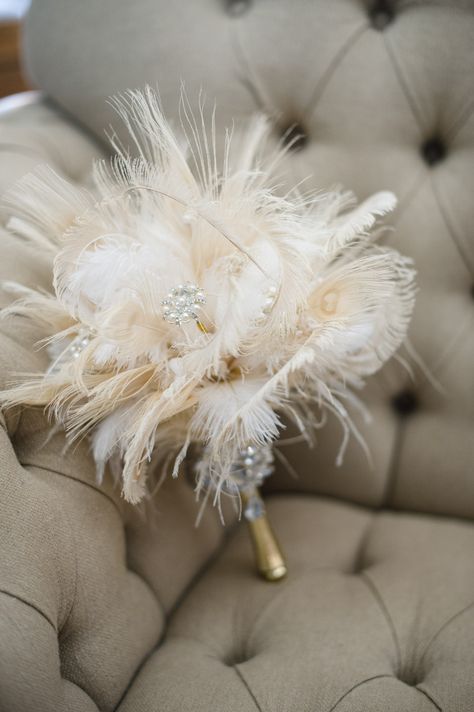 Gatsby Wedding. Michael Will Photography.  1920s.  Great Gatsby.  Pittsburgh.  Vintage.  Tux.  Vintage Car.  Model A. Leafhopper Designs November Wedding Flowers, Pretty Wedding Bouquet, 1920 Wedding, Roaring 20s Wedding, Unique Wedding Bouquet, Feather Bouquet, 20s Wedding, 1920's Wedding, Gatsby Wedding Theme