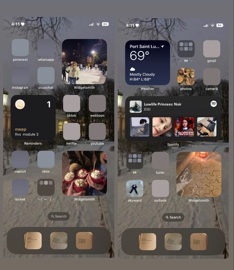 Winter Phone Widgets, Winter Aesthetic Phone Layout, Soft Homescreen Layout, Winter Home Screen Aesthetic, Winter Themed Home Screen, Phone Themes Winter, Winter Homescreen Aesthetic, Winter Ios 16 Homescreen, Ios 16 Home Screen Ideas Winter