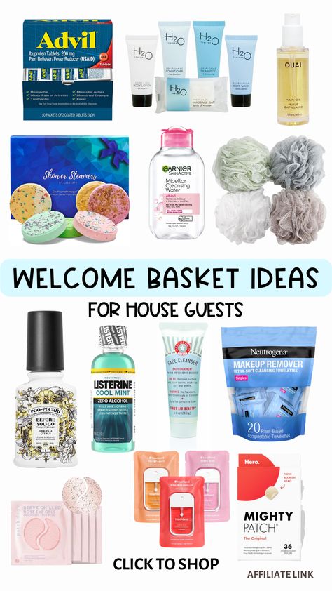 Step up your hosting game and create a welcome basket next time you have house guests. Here are a few ideas for items you come put in your guest bedroom welcome basket. Guest Bath Basket, Guest Bedroom Toiletries Basket, Welcome Basket Ideas For Guests, Guestroom Basket Ideas, Christmas Guest Basket, Welcome Gift Basket House Guests, Christmas Welcome Basket For Guests, Houseguest Welcome Basket Goodies, Guest Baskets Welcome Bedrooms